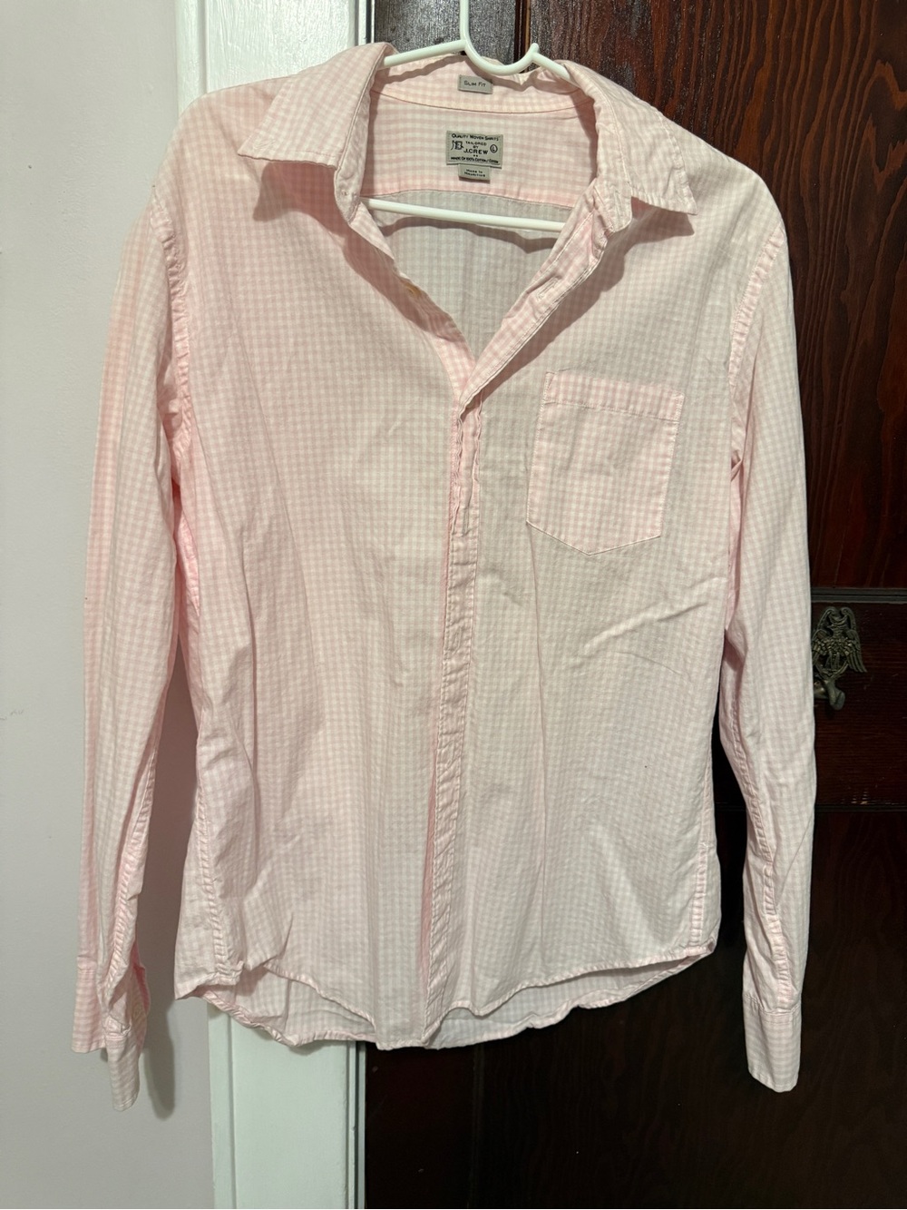 J. Crew Light Pink Gingham Long-Sleeve Shirt